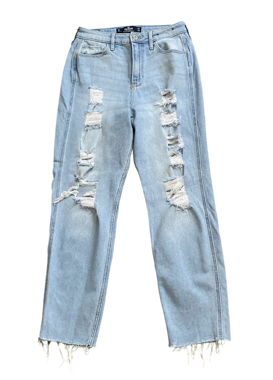 Hollister Ultra High Rise Mom Jeans Womens 5 Short Ripped Distressed Blue